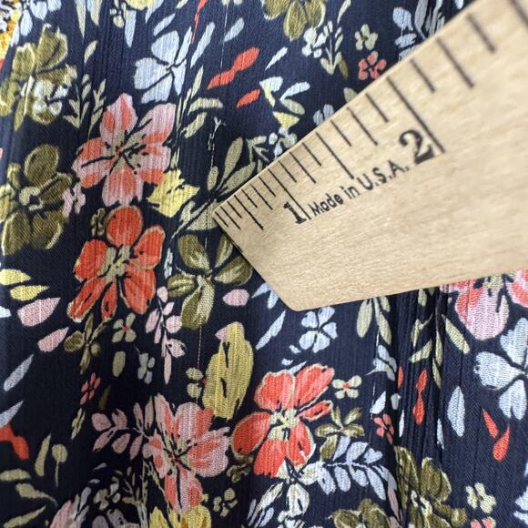 LOFT Dress Womens Medium Black Floral Long Sleeve Ruffle Neck Boho Tunic Lined - Picture 7 of 13